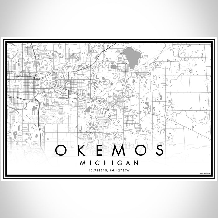 Okemos Michigan Map Print Landscape Orientation in Classic Style With Shaded Background
