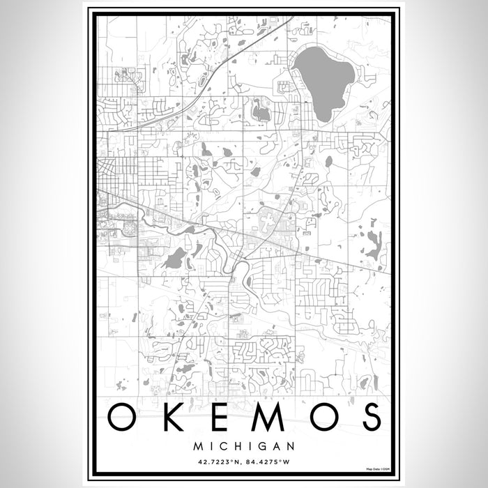 Okemos Michigan Map Print Portrait Orientation in Classic Style With Shaded Background