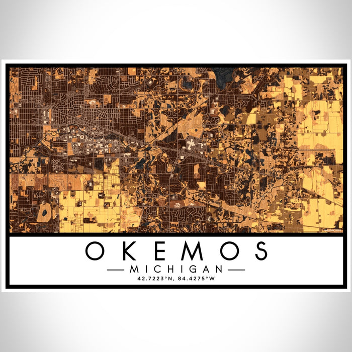 Okemos Michigan Map Print Landscape Orientation in Ember Style With Shaded Background