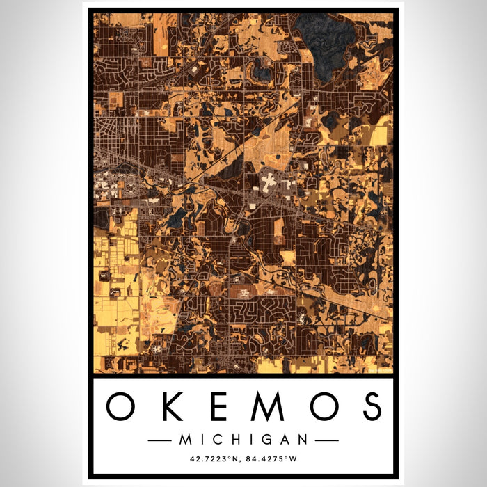 Okemos Michigan Map Print Portrait Orientation in Ember Style With Shaded Background