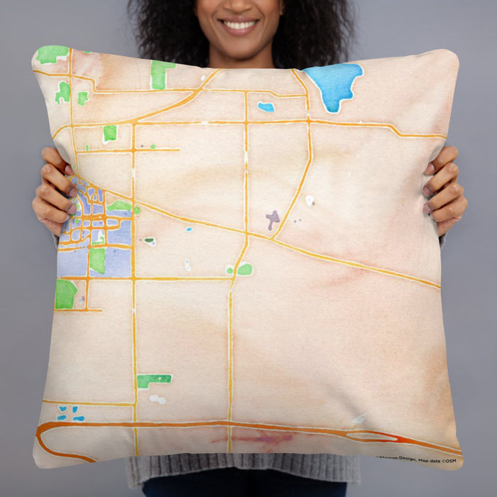 Person holding 22x22 Custom Okemos Michigan Map Throw Pillow in Watercolor
