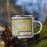 Right View Custom Okemos Michigan Map Enamel Mug in Woodblock on Grass With Trees in Background