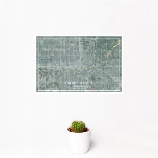 12x18 Oklahoma City Oklahoma Map Print Landscape Orientation in Afternoon Style With Small Cactus Plant in White Planter