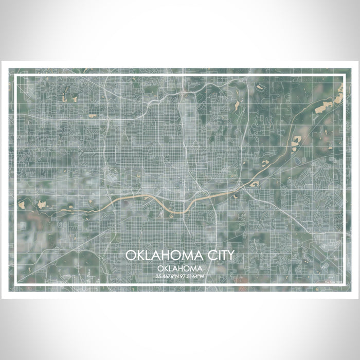 Oklahoma City Oklahoma Map Print Landscape Orientation in Afternoon Style With Shaded Background