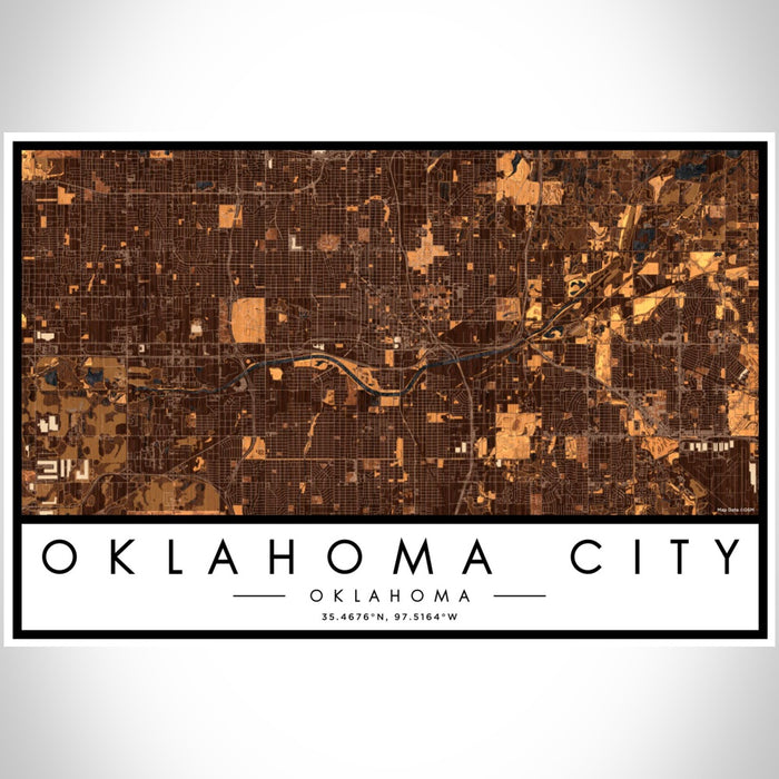 Oklahoma City Oklahoma Map Print Landscape Orientation in Ember Style With Shaded Background
