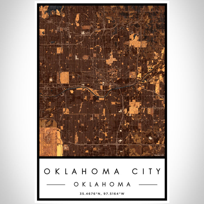Oklahoma City Oklahoma Map Print Portrait Orientation in Ember Style With Shaded Background