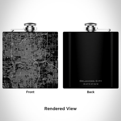 Rendered View of Oklahoma City Oklahoma Map Engraving on 6oz Stainless Steel Flask in Black