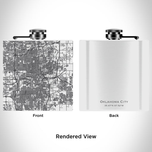 Rendered View of Oklahoma City Oklahoma Map Engraving on 6oz Stainless Steel Flask in White