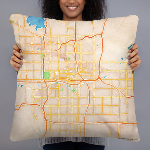 Person holding 22x22 Custom Oklahoma City Oklahoma Map Throw Pillow in Watercolor
