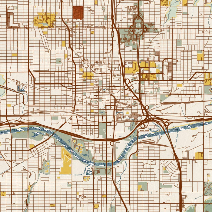 Oklahoma City Oklahoma Map Print in Woodblock Style Zoomed In Close Up Showing Details