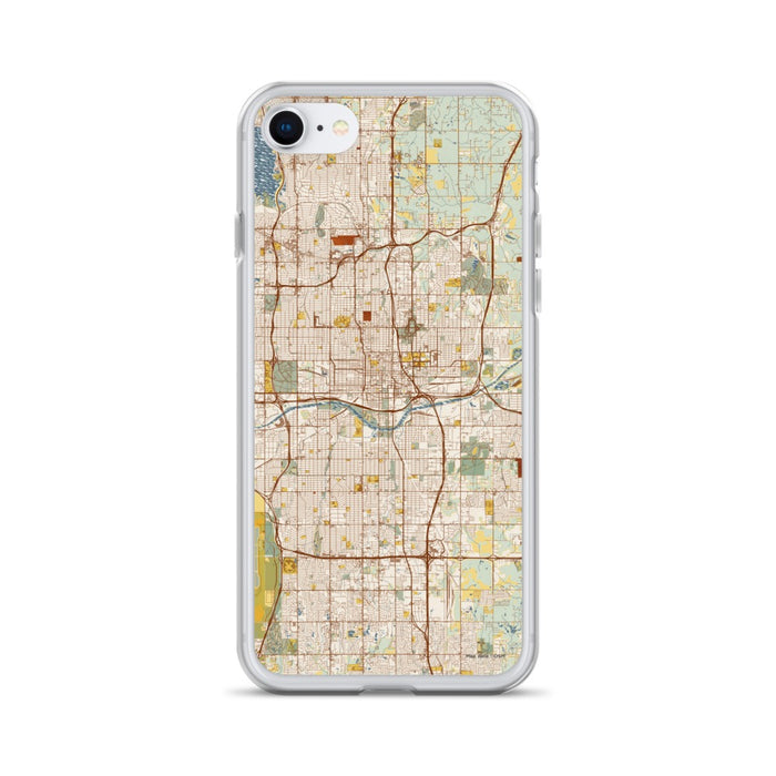 Custom Oklahoma City Oklahoma Map iPhone SE Phone Case in Woodblock