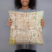 Person holding 18x18 Custom Oklahoma City Oklahoma Map Throw Pillow in Woodblock