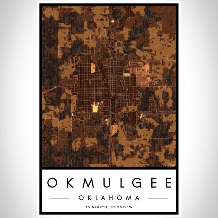Okmulgee Oklahoma Map Print Portrait Orientation in Ember Style With Shaded Background