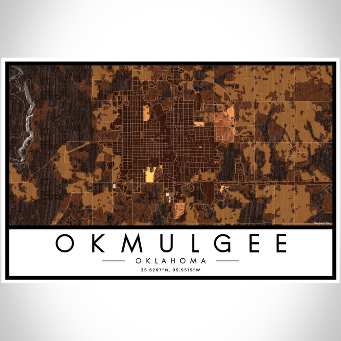 Okmulgee Oklahoma Map Print Landscape Orientation in Ember Style With Shaded Background