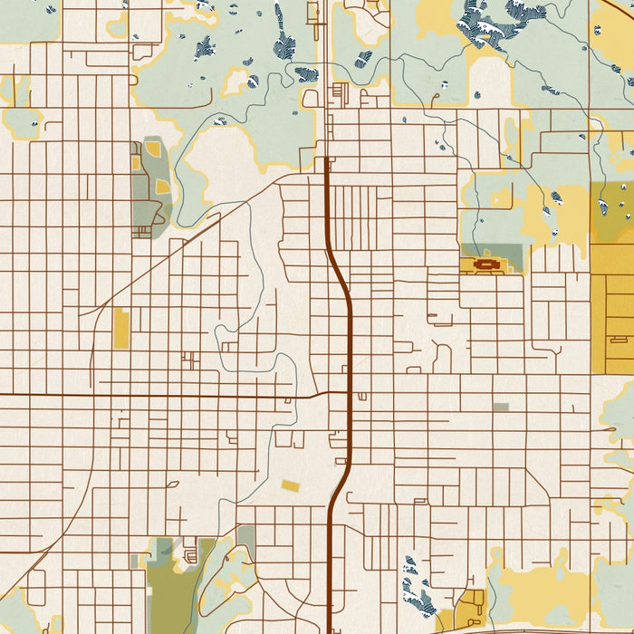 Okmulgee Oklahoma Map Print in Woodblock Style Zoomed In Close Up Showing Details