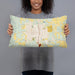 Person holding 20x12 Custom Okmulgee Oklahoma Map Throw Pillow in Woodblock