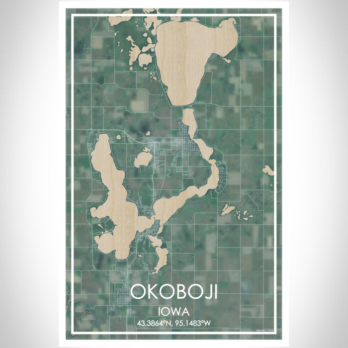 Okoboji Iowa Map Print Portrait Orientation in Afternoon Style With Shaded Background