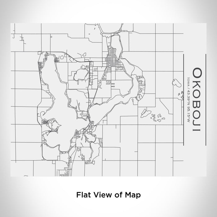 Rendered View of Okoboji Iowa Map Engraving on 20oz Stainless Steel Insulated Bottle with Bamboo Top in White