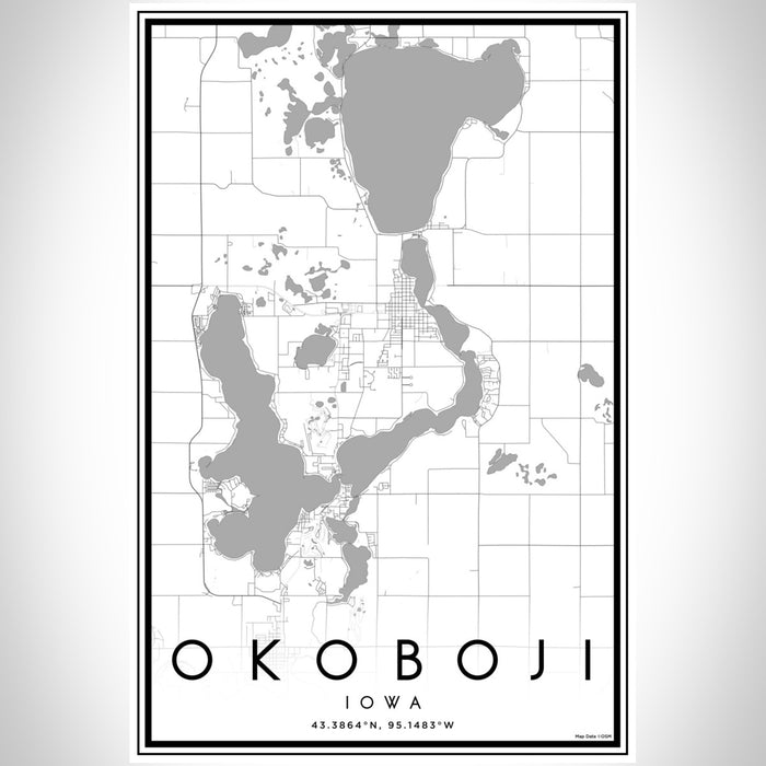 Okoboji Iowa Map Print Portrait Orientation in Classic Style With Shaded Background