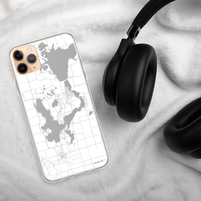Custom Okoboji Iowa Map Phone Case in Classic on Table with Black Headphones