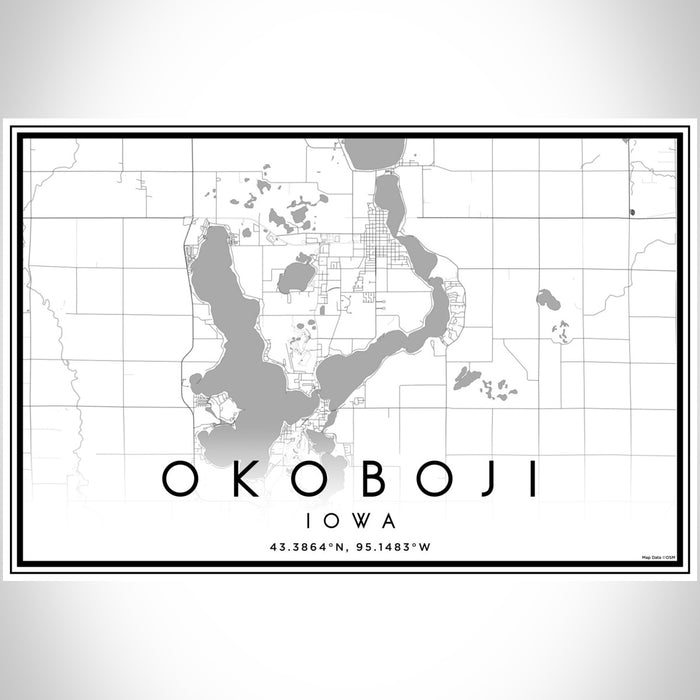 Okoboji Iowa Map Print Landscape Orientation in Classic Style With Shaded Background