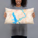 Person holding 20x12 Custom Okoboji Iowa Map Throw Pillow in Watercolor