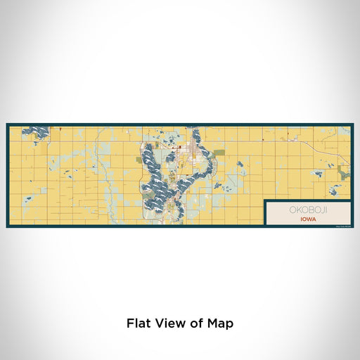 Flat View of Map Custom Okoboji Iowa Map Enamel Mug in Woodblock