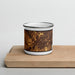 Front View Custom Olathe Kansas Map Enamel Mug in Ember on Cutting Board