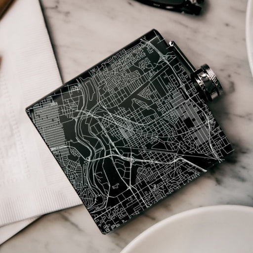 Old North Sacramento California Custom Engraved City Map Inscription Coordinates on 6oz Stainless Steel Flask in Black
