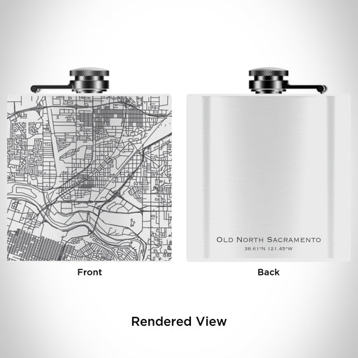 Rendered View of Old North Sacramento California Map Engraving on 6oz Stainless Steel Flask in White