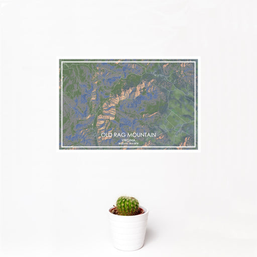 12x18 Old Rag Mountain Virginia Map Print Landscape Orientation in Afternoon Style With Small Cactus Plant in White Planter