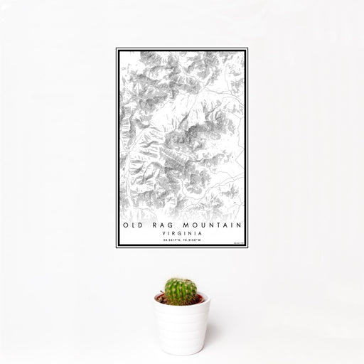 12x18 Old Rag Mountain Virginia Map Print Portrait Orientation in Classic Style With Small Cactus Plant in White Planter