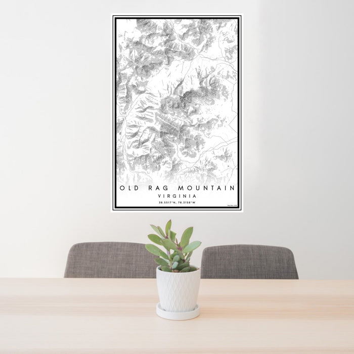 24x36 Old Rag Mountain Virginia Map Print Portrait Orientation in Classic Style Behind 2 Chairs Table and Potted Plant