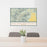 24x36 Old Rag Mountain Virginia Map Print Lanscape Orientation in Woodblock Style Behind 2 Chairs Table and Potted Plant