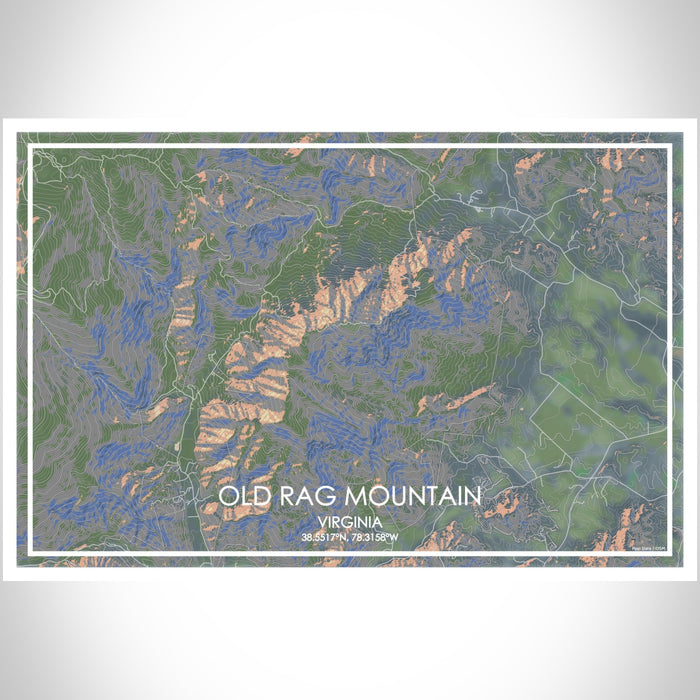 Old Rag Mountain Virginia Map Print Landscape Orientation in Afternoon Style With Shaded Background