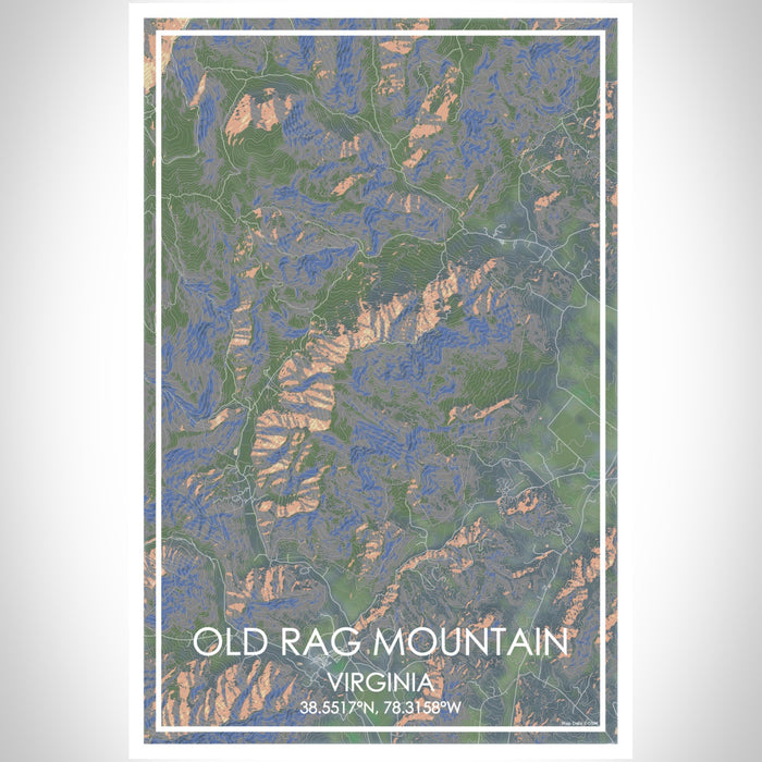 Old Rag Mountain Virginia Map Print Portrait Orientation in Afternoon Style With Shaded Background