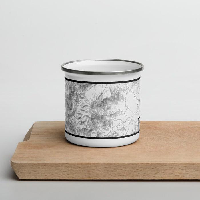 Front View Custom Old Rag Mountain Virginia Map Enamel Mug in Classic on Cutting Board