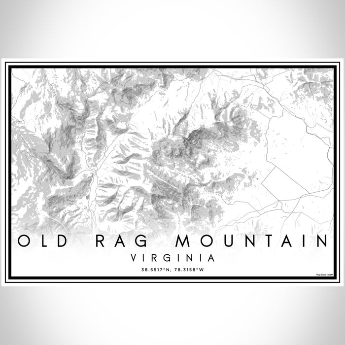 Old Rag Mountain Virginia Map Print Landscape Orientation in Classic Style With Shaded Background