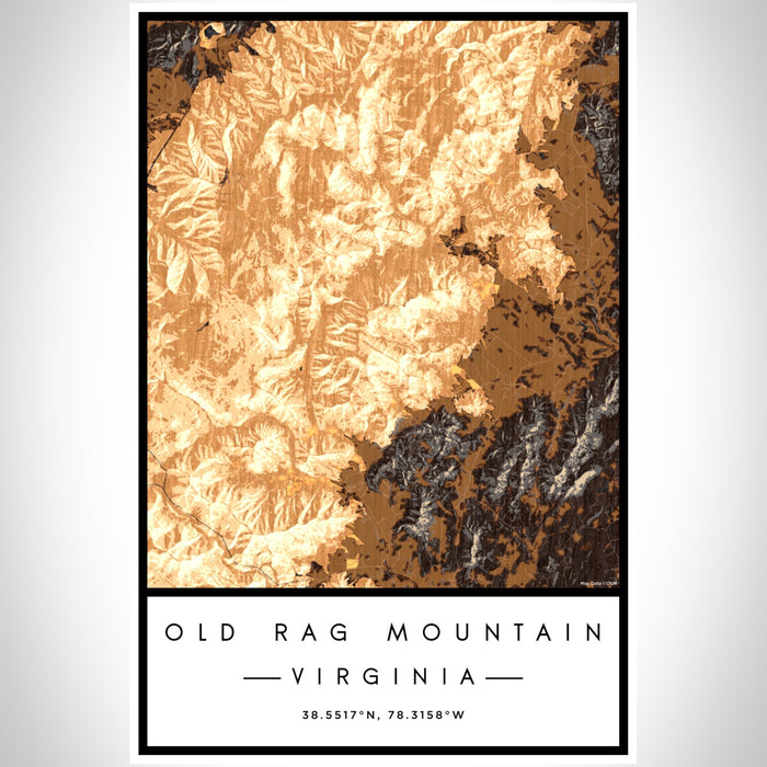 Old Rag Mountain Virginia Map Print Portrait Orientation in Ember Style With Shaded Background