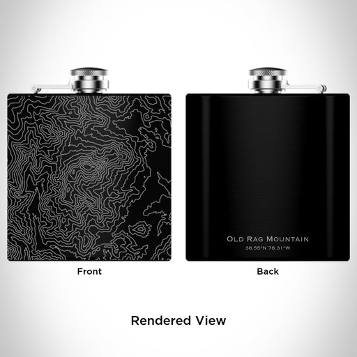 Rendered View of Old Rag Mountain Virginia Map Engraving on 6oz Stainless Steel Flask in Black