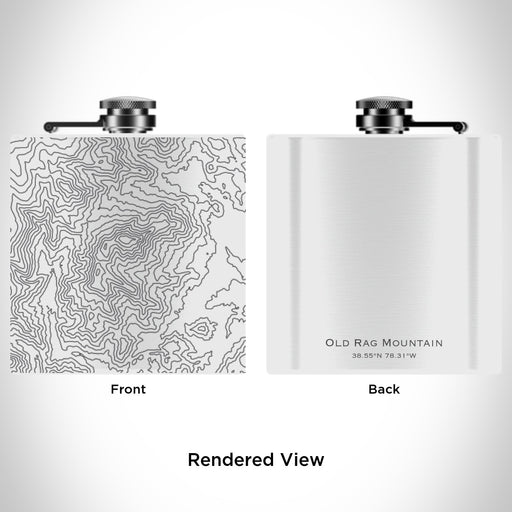 Rendered View of Old Rag Mountain Virginia Map Engraving on 6oz Stainless Steel Flask in White