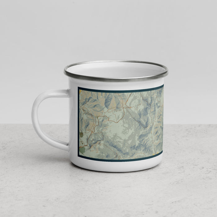 Left View Custom Old Rag Mountain Virginia Map Enamel Mug in Woodblock