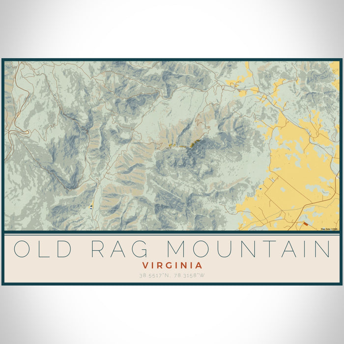 Old Rag Mountain Virginia Map Print Landscape Orientation in Woodblock Style With Shaded Background
