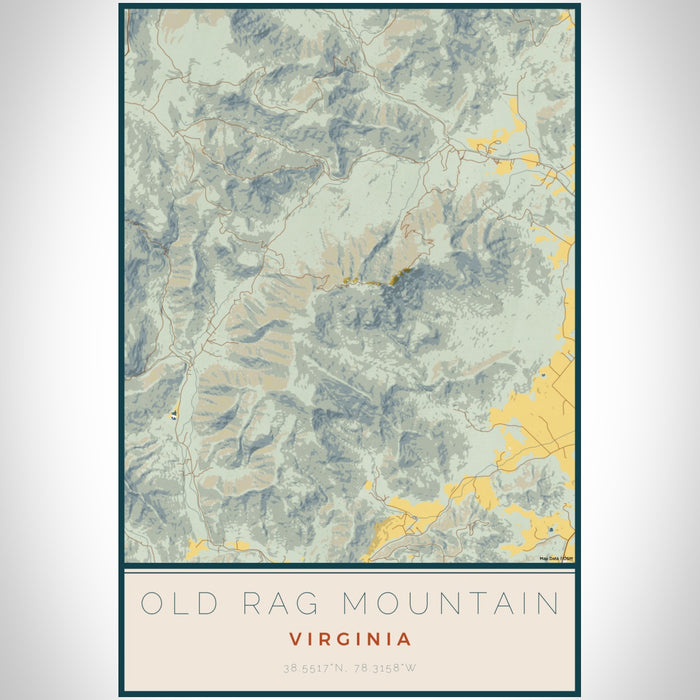 Old Rag Mountain Virginia Map Print Portrait Orientation in Woodblock Style With Shaded Background