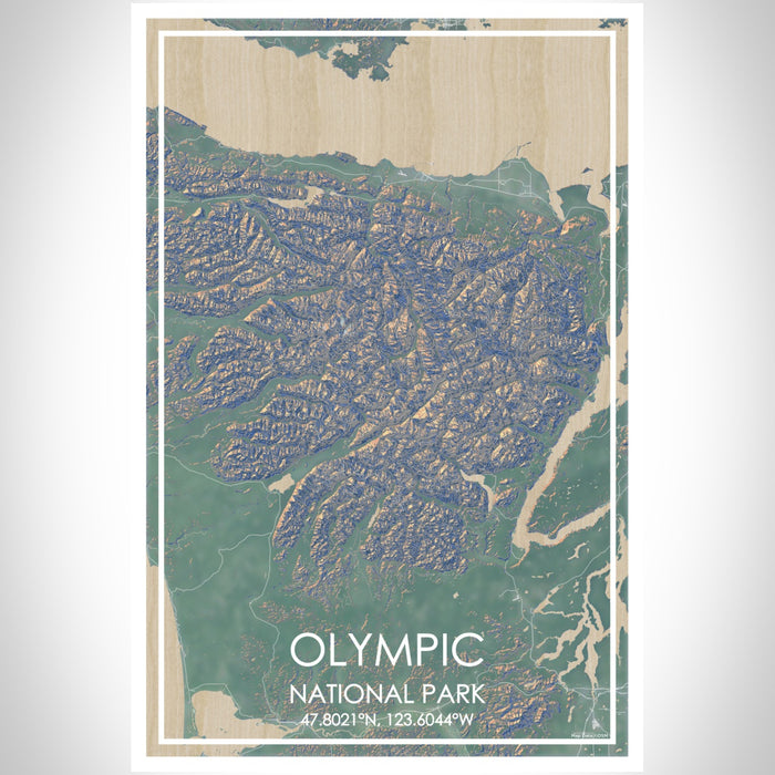 Olympic National Park Map Print Portrait Orientation in Afternoon Style With Shaded Background