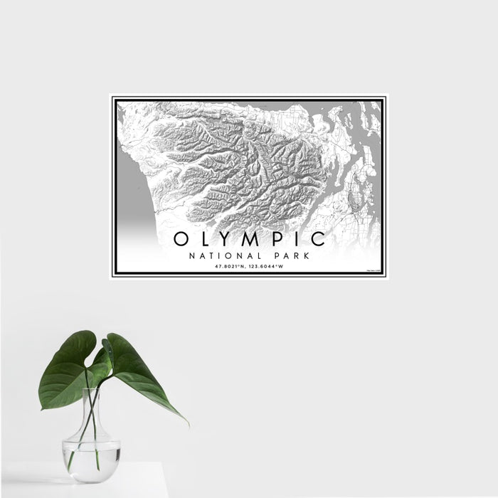16x24 Olympic National Park Map Print Landscape Orientation in Classic Style With Tropical Plant Leaves in Water