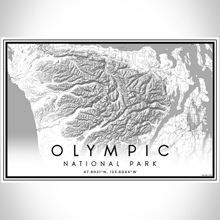 Olympic National Park Map Print Landscape Orientation in Classic Style With Shaded Background