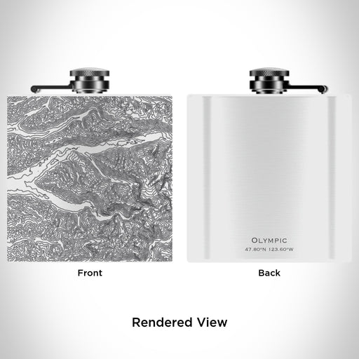 Rendered View of Olympic National Park Map Engraving on 6oz Stainless Steel Flask in White