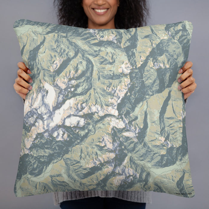 Person holding 22x22 Custom Olympic National Park Map Throw Pillow in Woodblock