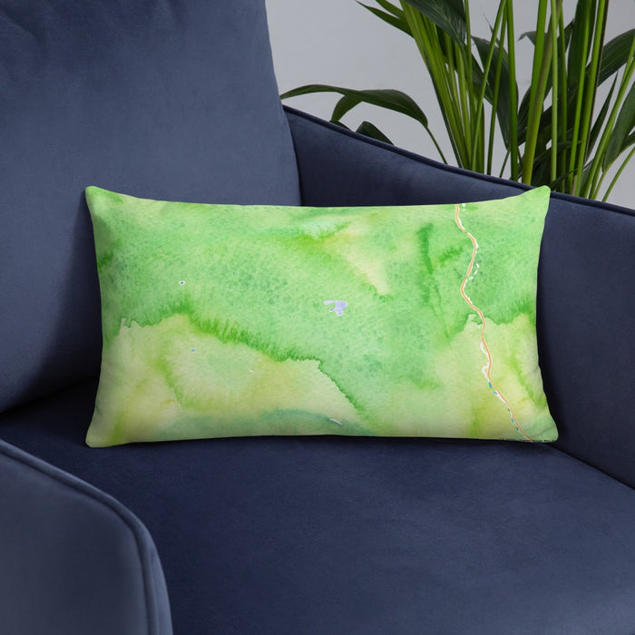 Custom Olympic Valley California Map Throw Pillow in Watercolor on Blue Colored Chair